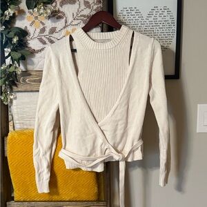 LOFT Elegant Cream Wrap Sweater Top